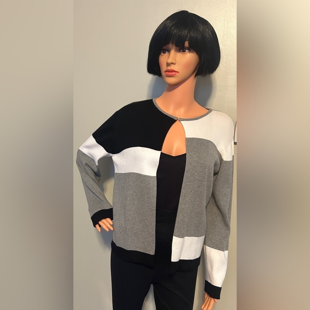 Designers originals gray and White Striped Sweater